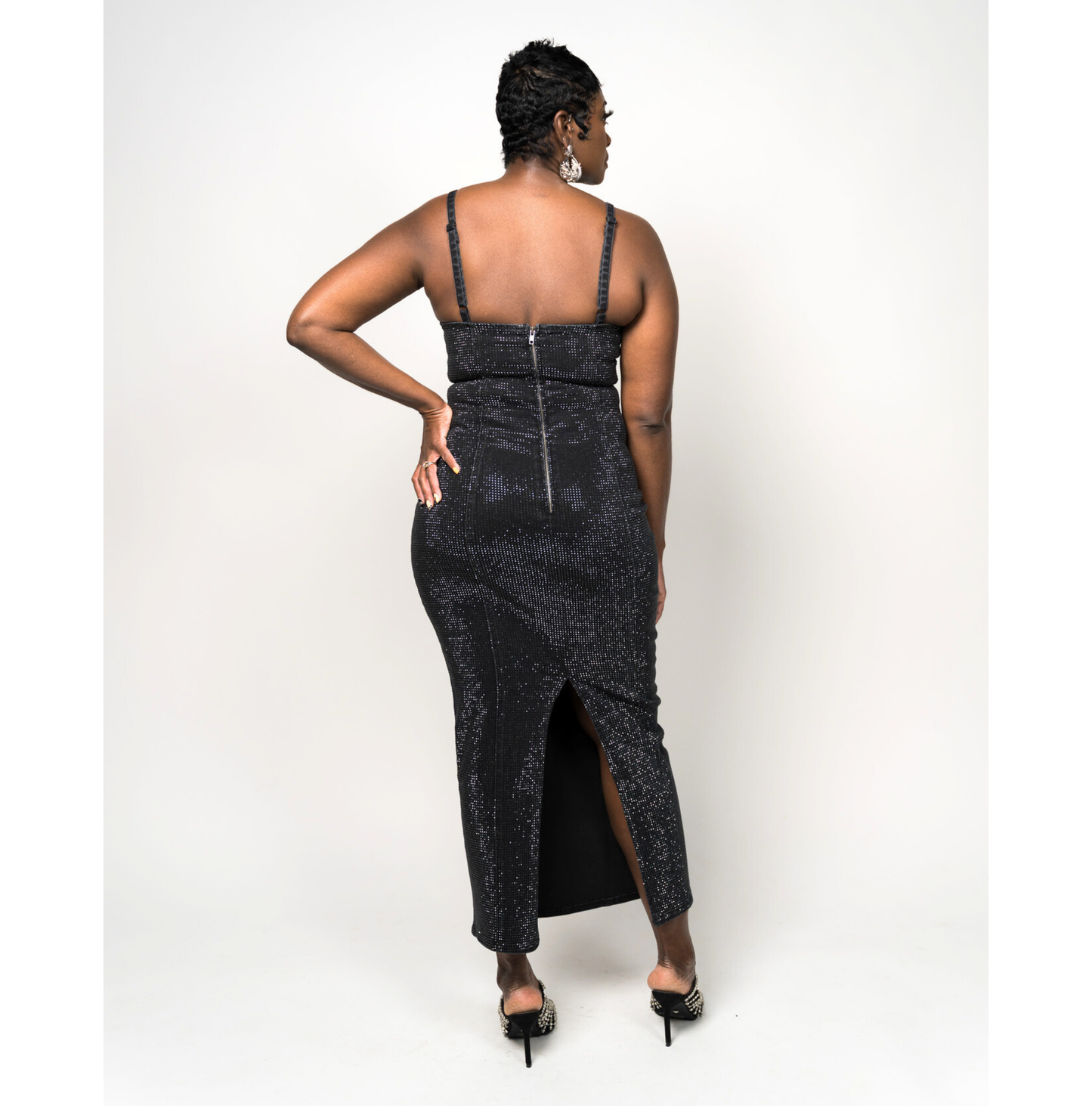 Black Star Studded Denim Maxi Dress