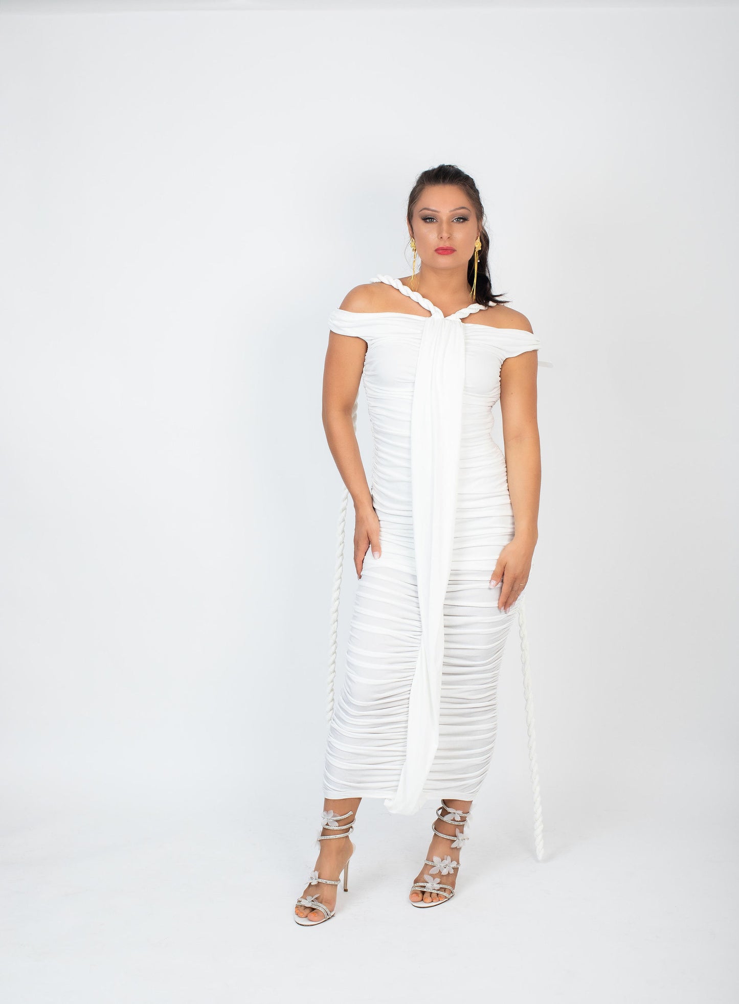 Twisted Ruched Off the Shoulder Bodycon Dress