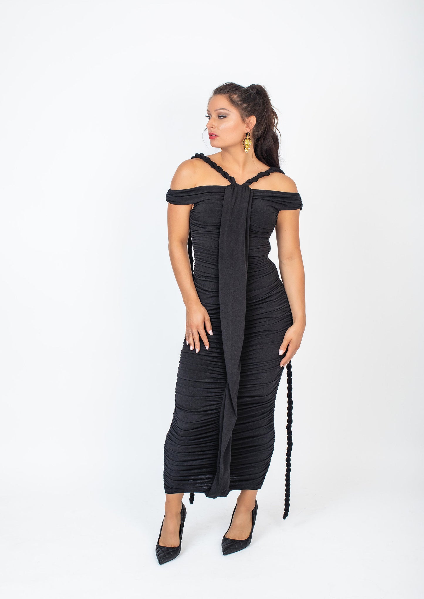 Twisted Ruched Off the Shoulder Bodycon Dress