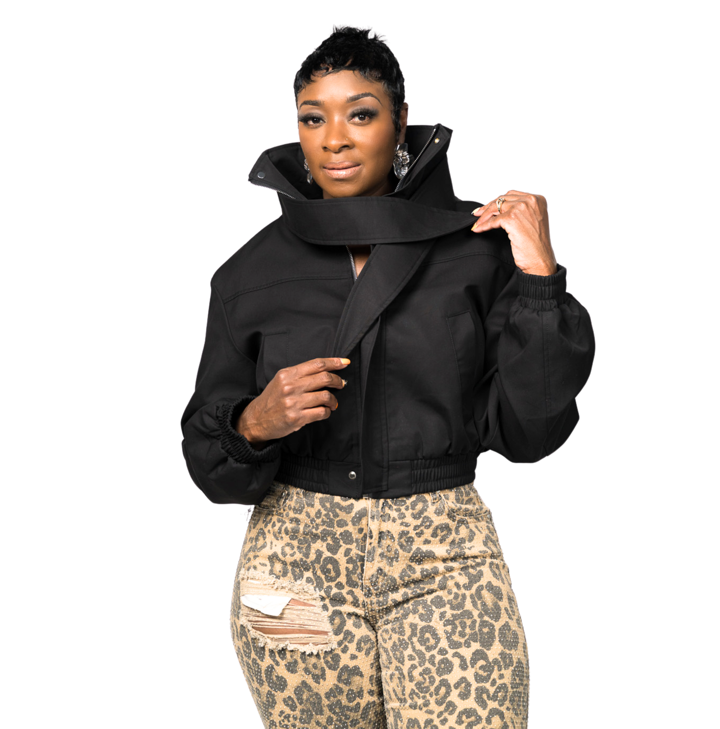 Night Shade Cropped Bomber Jacket