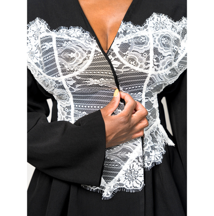 Laced Noir Cinched Waist Blazer Dress