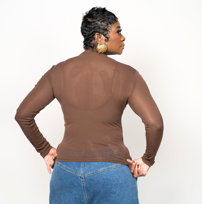 Leather Edge Mesh Top