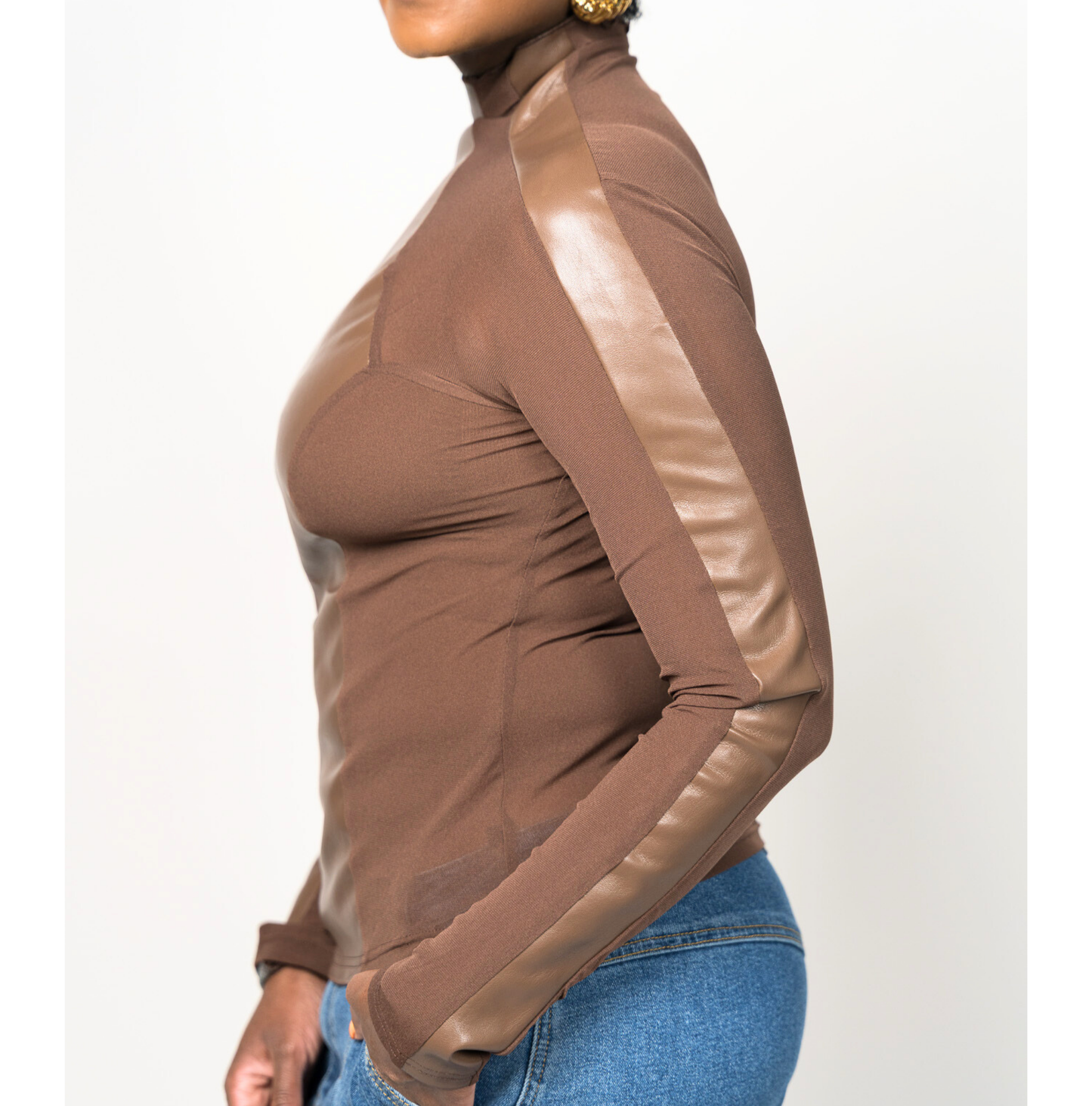 Leather Edge Mesh Top