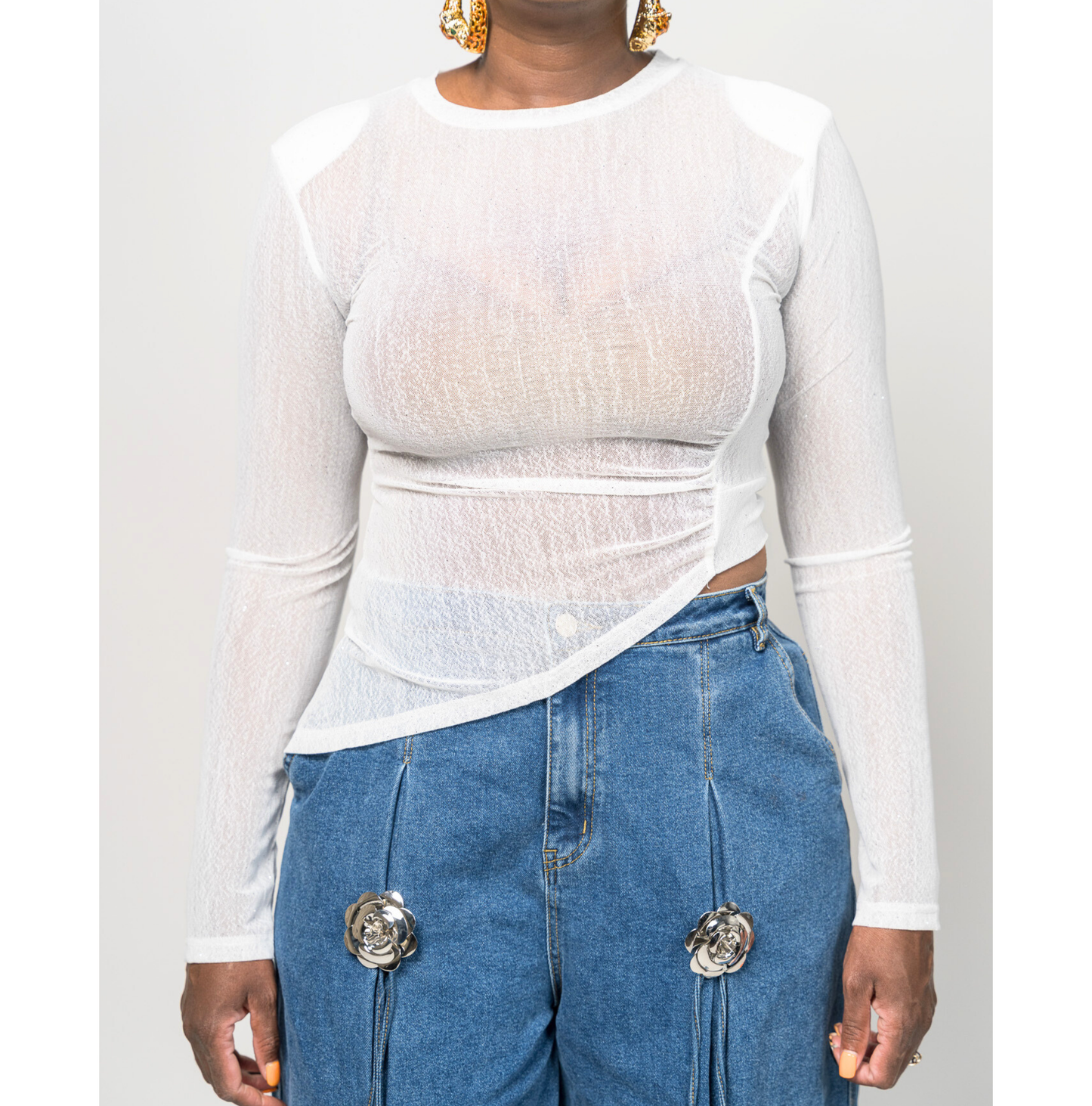 Glitterati Asymetric Mesh Top