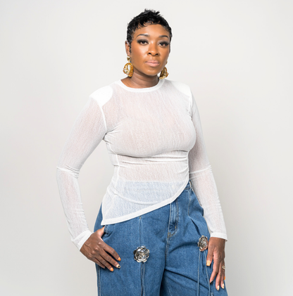 Glitterati Asymetric Mesh Top