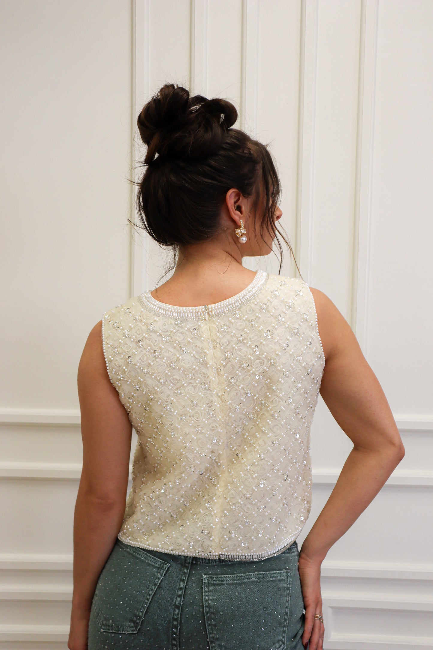 Ivory Dream Beaded Sleeveless Top