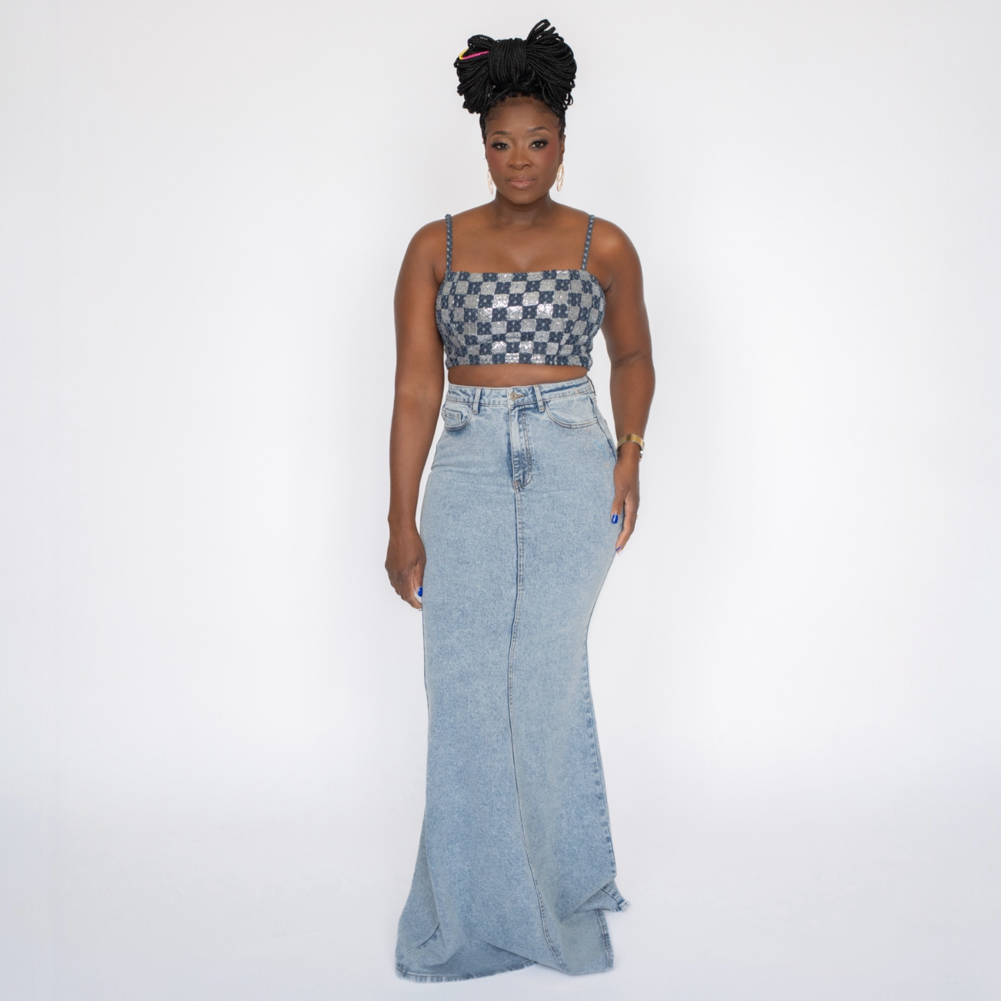 Hour Glass Maxi Denim Skirt