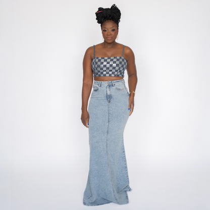 Hour Glass Maxi Denim Skirt