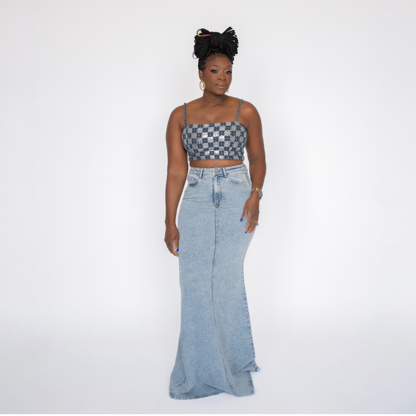 Hour Glass Maxi Denim Skirt