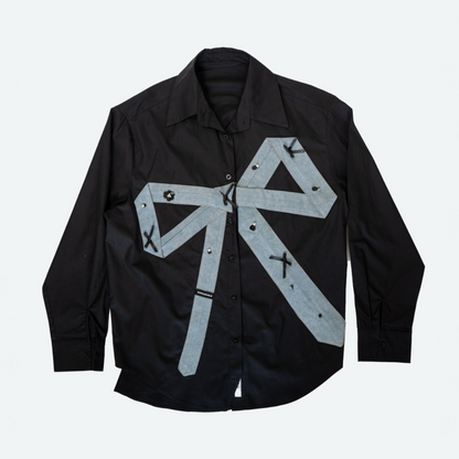 Denim Bow Button-Up Top