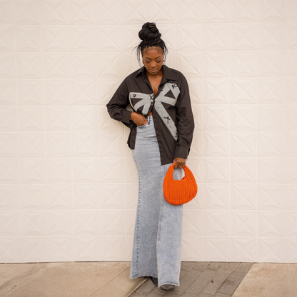 Denim Bow Button-Up Top