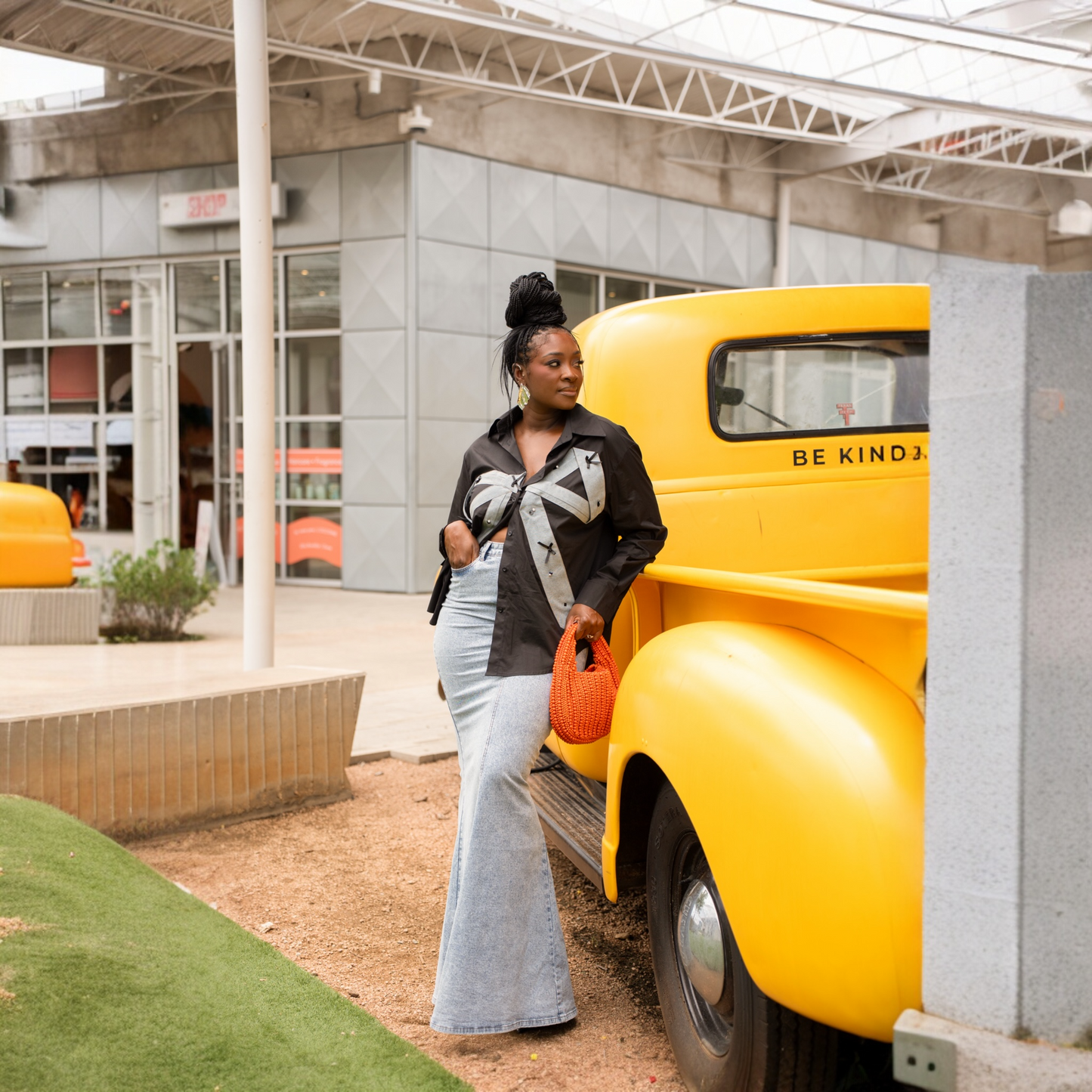 Denim Bow Button-Up Top
