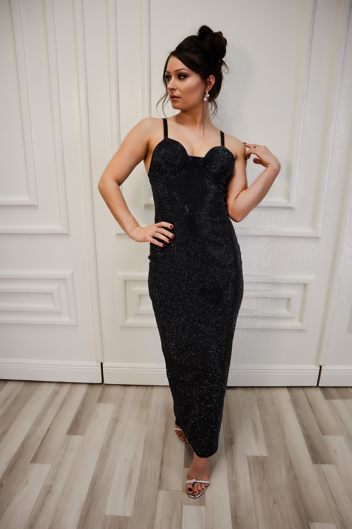 Black Star Studded Denim Maxi Dress