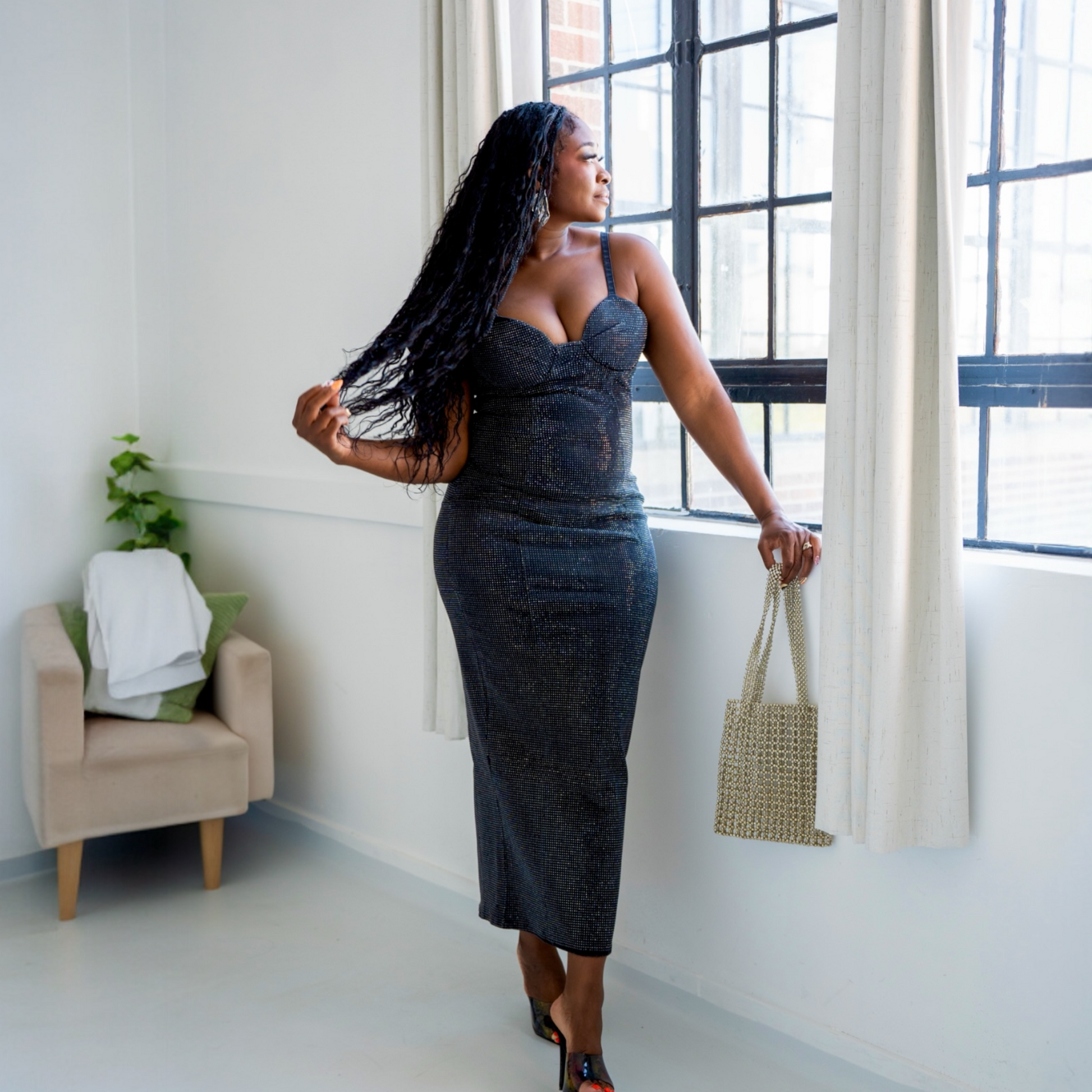 Black Star Studded Denim Maxi Dress MultiDimensional Gal Luxury Designs Black Star Studded Denim Maxi Dress MultiDimensional Gal Luxury Designs