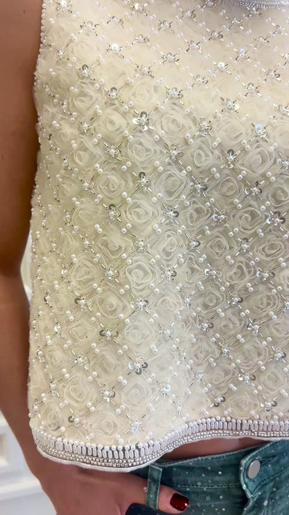 Ivory Dream Beaded Sleeveless Top